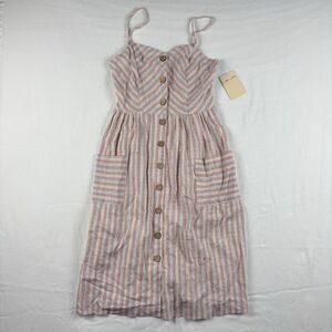 BeBop Spaghetti Strap Linen Button Front Pocketed Midi Dress Women's Size M Pink